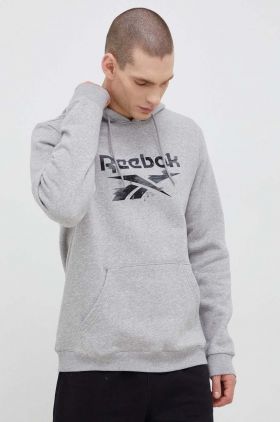 Reebok bluza barbati, culoarea gri, cu glugă, modelator