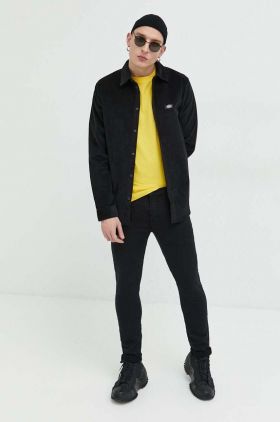 Dickies camasa din velur culoarea negru, cu guler clasic, regular