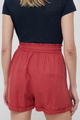 Pepe Jeans pantaloni scurti femei, culoarea rosu, neted, high waist