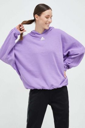 adidas bluza femei, culoarea violet, cu glugă, neted