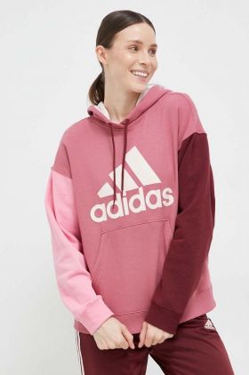 adidas hanorac de bumbac femei, culoarea roz, cu glugă, modelator