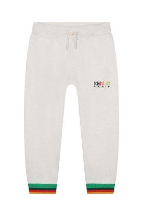 Kenzo Kids pantaloni de trening din bumbac pentru copii culoarea bej, cu imprimeu