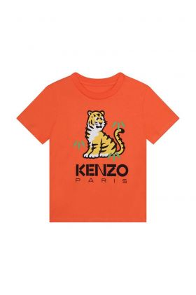 Kenzo Kids tricou de bumbac pentru copii culoarea portocaliu, cu imprimeu