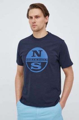 North Sails tricou din bumbac barbati, culoarea albastru marin, cu imprimeu