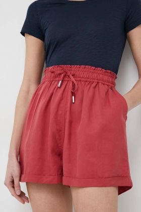 Pepe Jeans pantaloni scurti femei, culoarea rosu, neted, high waist