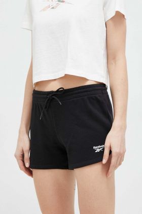 Reebok pantaloni scurti femei, culoarea negru, neted, high waist