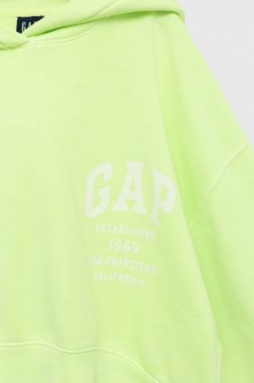 GAP bluza copii culoarea verde, cu glugă, cu imprimeu