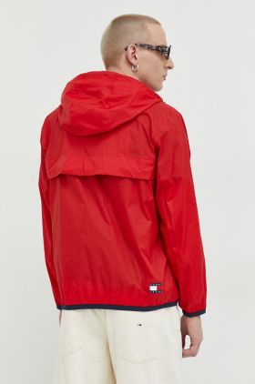 Tommy Jeans geaca barbati, culoarea rosu, de tranzitie