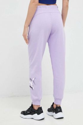 Puma pantaloni de trening culoarea violet, cu imprimeu