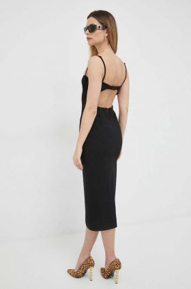 Bardot rochie culoarea negru, midi, mulata