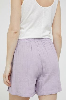 Roxy pantaloni scurti din bumbac culoarea roz, neted, medium waist