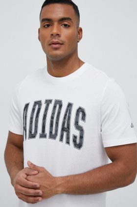 adidas tricou din bumbac culoarea alb, cu imprimeu