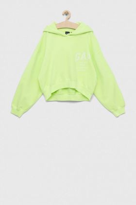 GAP bluza copii culoarea verde, cu glugă, cu imprimeu