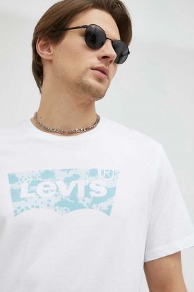 Levi's tricou din bumbac culoarea alb, cu imprimeu