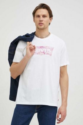 Levi's tricou din bumbac culoarea alb, cu imprimeu