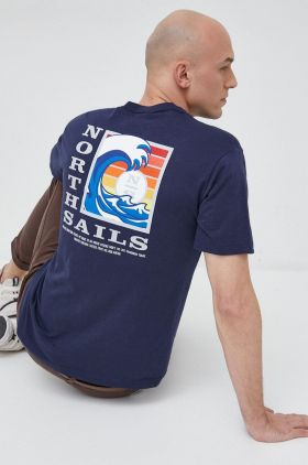 North Sails tricou din bumbac culoarea albastru marin, cu imprimeu