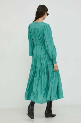 Bruuns Bazaar rochie Rosebay Carline culoarea verde, midi, evazati