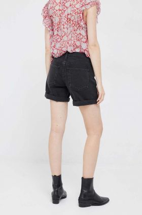 GAP pantaloni scurti jeans femei, culoarea negru, neted, high waist