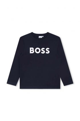 BOSS longsleeve din bumbac pentru copii culoarea albastru marin, cu imprimeu