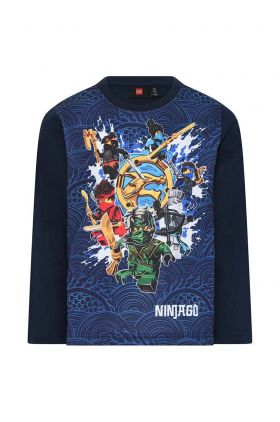 Lego longsleeve din bumbac pentru copii culoarea albastru marin, cu imprimeu