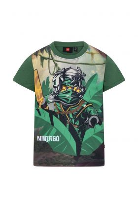 Lego tricou de bumbac pentru copii culoarea verde, modelator