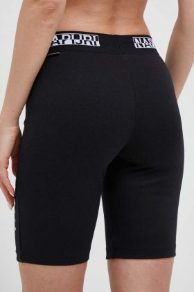 Napapijri pantaloni scurti femei, culoarea negru, cu imprimeu, medium waist