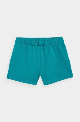 4F pantaloni scurti copii culoarea verde, neted