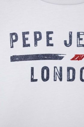 Pepe Jeans tricou de bumbac pentru copii culoarea alb, cu imprimeu