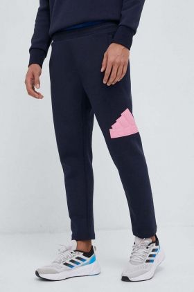 adidas pantaloni de trening culoarea albastru marin, cu imprimeu