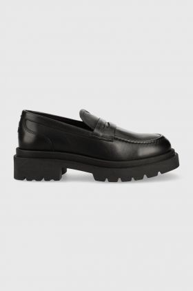 Gant mocasini de piele Folida femei, culoarea negru, cu platforma