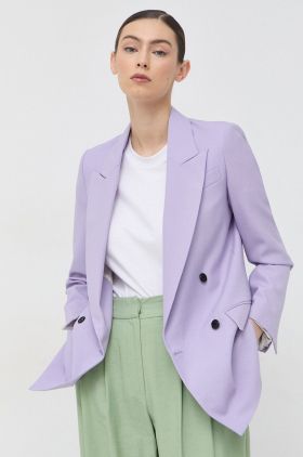 Karl Lagerfeld sacou din lana culoarea violet, cu doua randuri de nasturi, neted