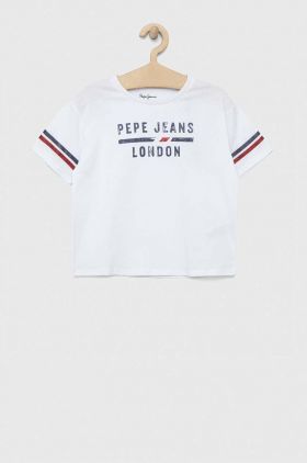 Pepe Jeans tricou de bumbac pentru copii culoarea alb, cu imprimeu