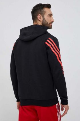 adidas bluza barbati, culoarea negru, cu glugă, cu imprimeu