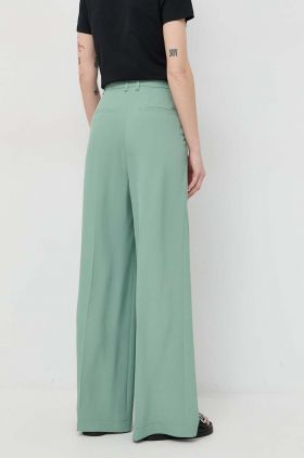 BOSS pantaloni femei, culoarea verde, drept, high waist