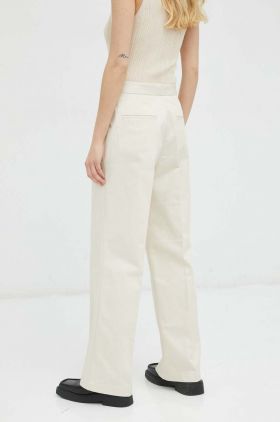 Lovechild pantaloni femei, culoarea bej, lat, high waist