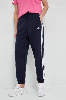 adidas pantaloni de trening din bumbac culoarea albastru marin, modelator