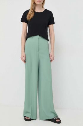 BOSS pantaloni femei, culoarea verde, drept, high waist