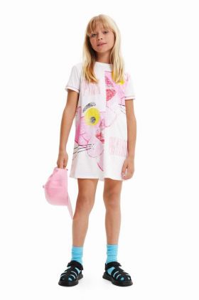 Desigual rochie din bumbac pentru copii culoarea alb, mini, oversize