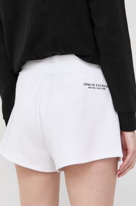 Armani Exchange pantaloni scurti femei, culoarea alb, neted, high waist