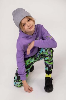 Coccodrillo hanorac de bumbac pentru copii culoarea violet, cu glugă, cu imprimeu