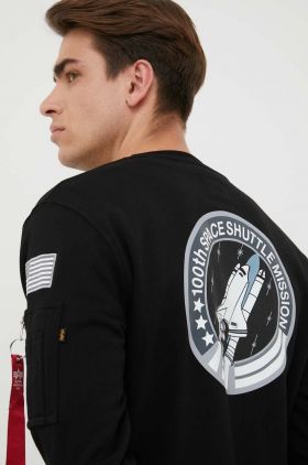 Alpha Industries bluză Space Shuttle Sweater bărbați, culoarea negru, cu imprimeu 178307.03-Black