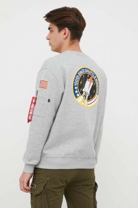 Alpha Industries bluză Space Shuttle Sweater bărbați, culoarea gri, cu imprimeu 178307.17-GreyHeathe