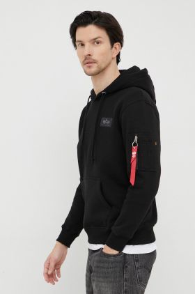 Alpha Industries bluză bărbați, culoarea negru, cu glugă, cu imprimeu