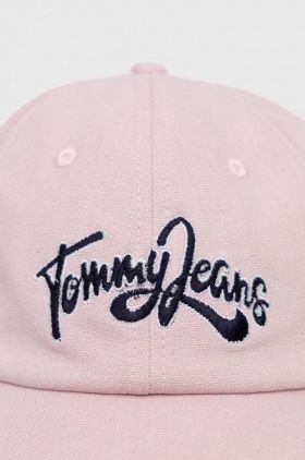 Tommy Jeans șapcă de baseball din bumbac culoarea roz, cu imprimeu