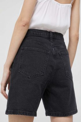 Abercrombie & Fitch pantaloni scurti jeans femei, culoarea negru, neted, high waist