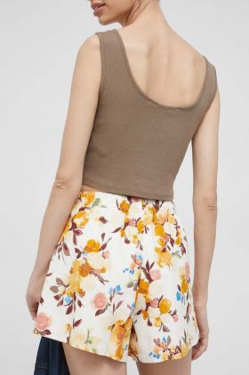 Abercrombie & Fitch pantaloni scurti din in culoarea galben, modelator, high waist