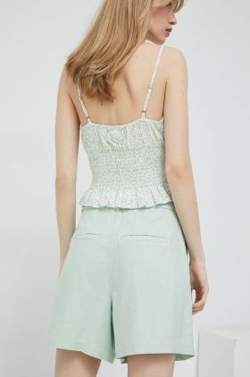 Abercrombie & Fitch pantaloni scurti din in culoarea verde, neted, high waist