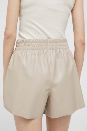 Abercrombie & Fitch pantaloni scurti femei, culoarea bej, neted, high waist