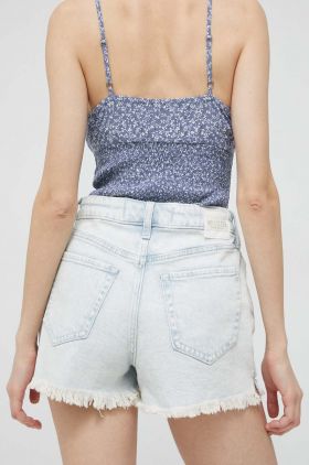 Hollister Co. pantaloni scurti jeans femei, cu imprimeu, high waist