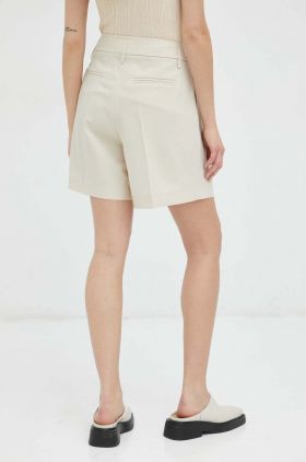 Herskind pantaloni scurti femei, culoarea bej, neted, high waist